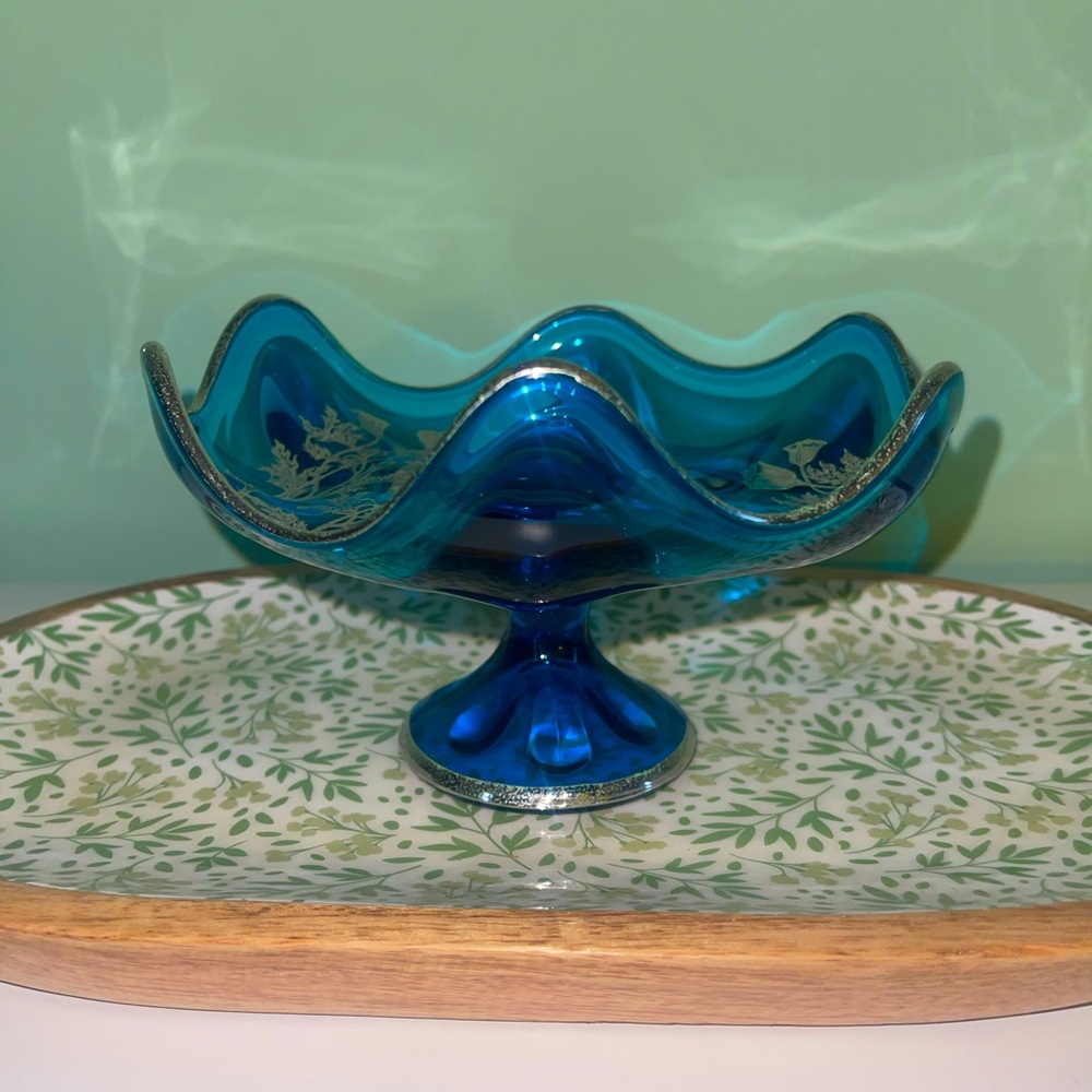 Vintage Viking Art Glass Pedestal Dish